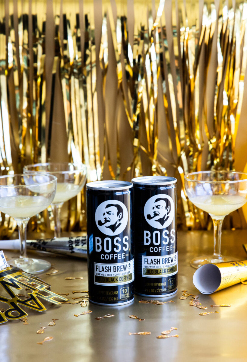 BOSS Coffee amongst a New Year's Eve celebration scene.