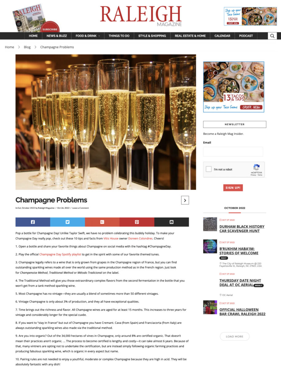 Dooren Colondres's 10 tips to make Champagne Day really pop, featured in Raleigh Magazine