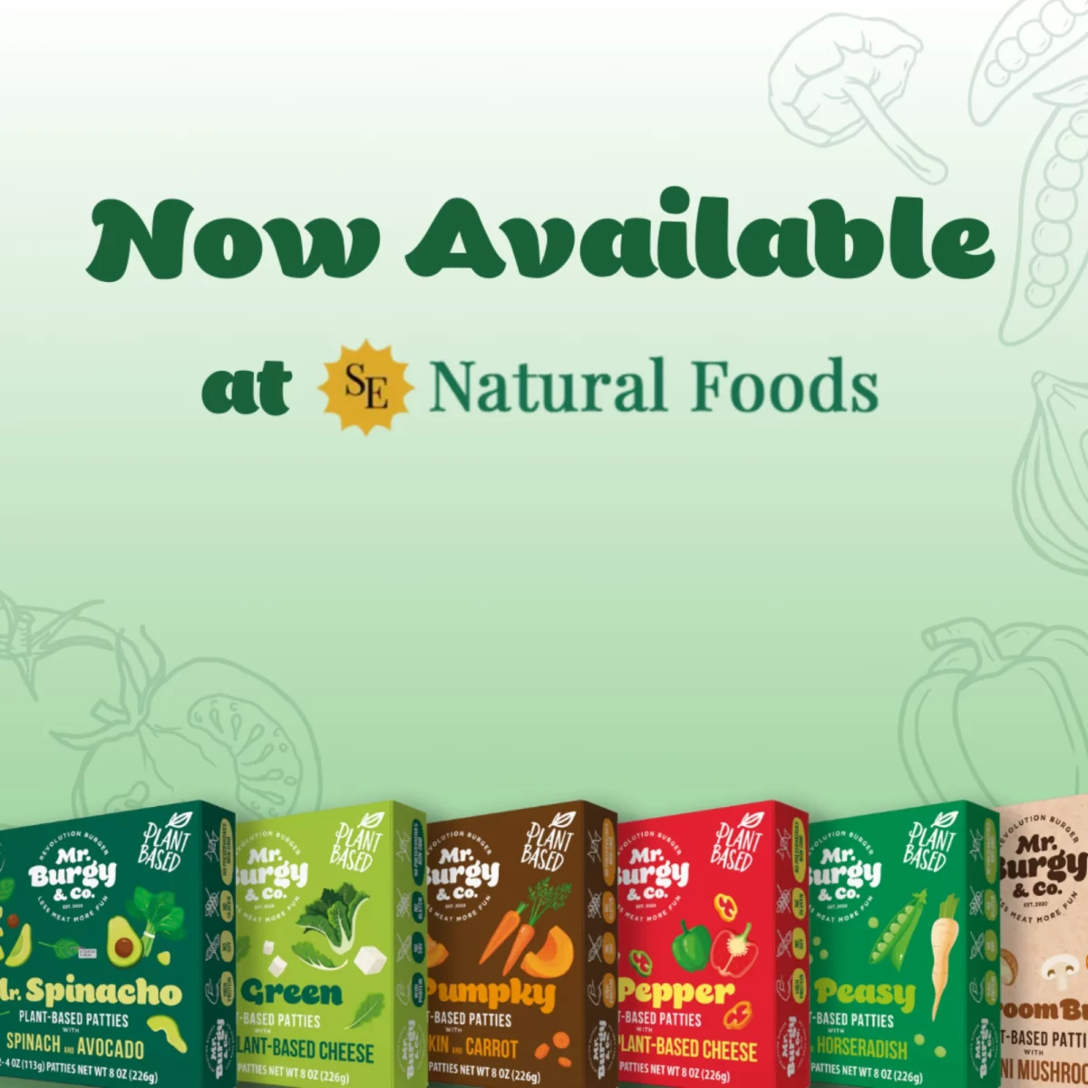 Social media post promoting that Mr Burgy and Co is now available at SE Natural Foods