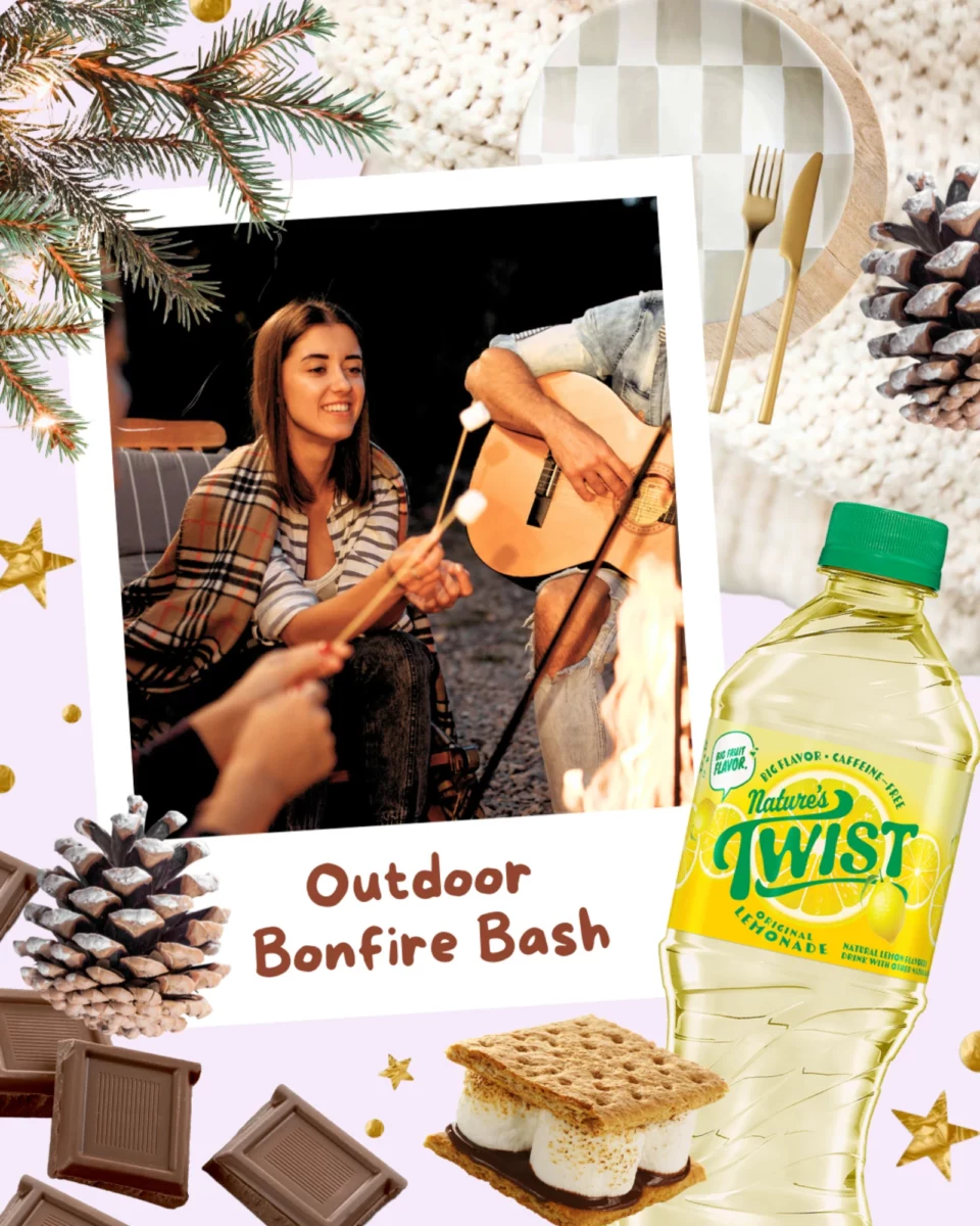 Nature's Twist Social Media Story for an outdoor bonfire bash with smores paired with Nature's Twist Lemonade